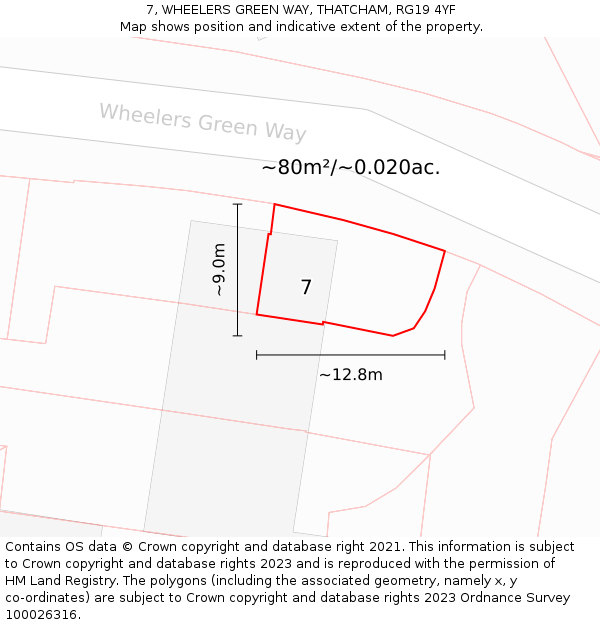 7, WHEELERS GREEN WAY, THATCHAM, RG19 4YF: Plot and title map