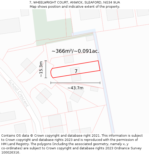 7, WHEELWRIGHT COURT, ANWICK, SLEAFORD, NG34 9UA: Plot and title map