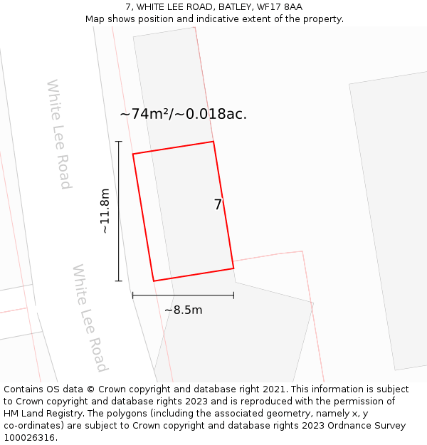 7, WHITE LEE ROAD, BATLEY, WF17 8AA: Plot and title map