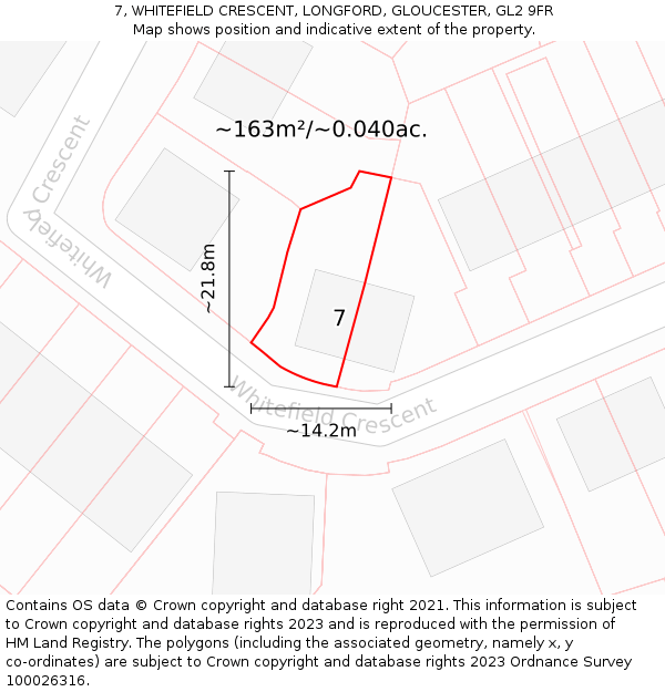 7, WHITEFIELD CRESCENT, LONGFORD, GLOUCESTER, GL2 9FR: Plot and title map