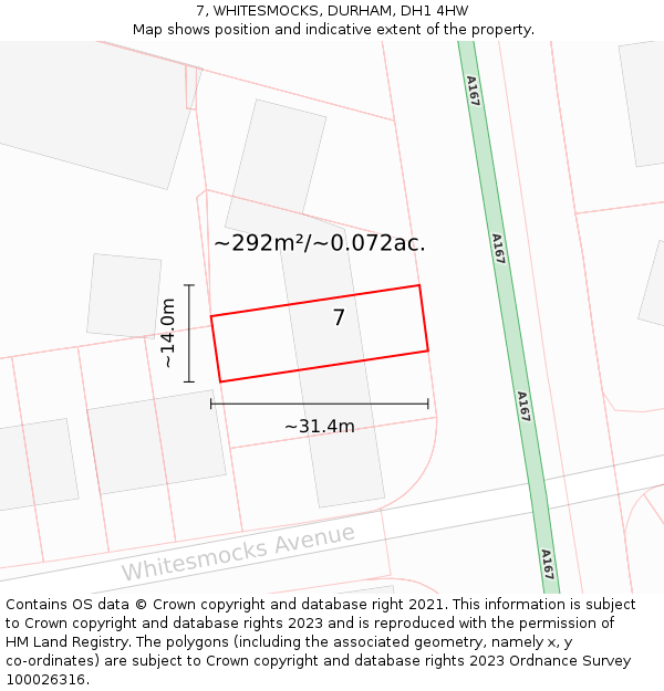 7, WHITESMOCKS, DURHAM, DH1 4HW: Plot and title map