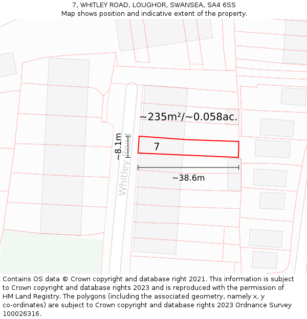 7, WHITLEY ROAD, LOUGHOR, SWANSEA, SA4 6SS: Plot and title map