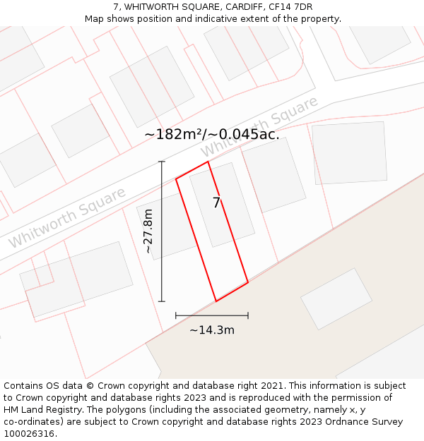 7, WHITWORTH SQUARE, CARDIFF, CF14 7DR: Plot and title map