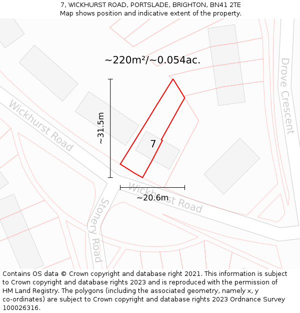 7, WICKHURST ROAD, PORTSLADE, BRIGHTON, BN41 2TE: Plot and title map