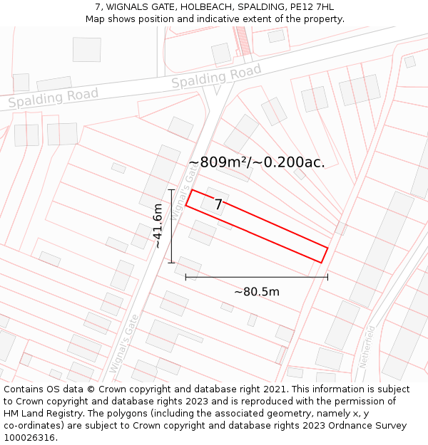 7, WIGNALS GATE, HOLBEACH, SPALDING, PE12 7HL: Plot and title map