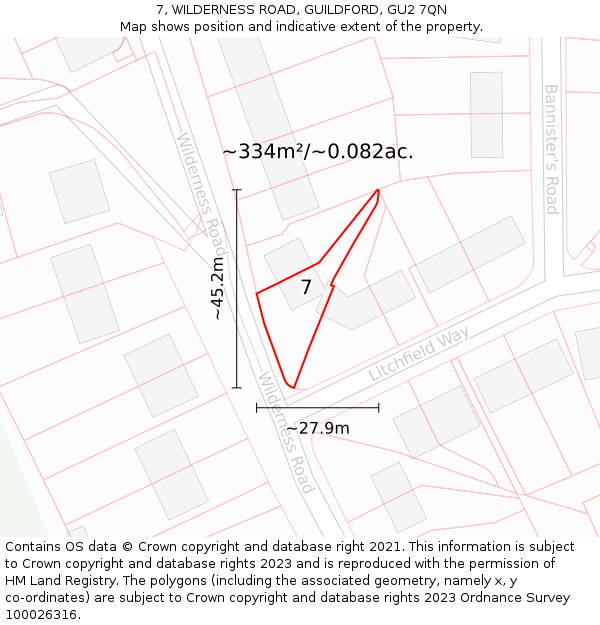 7, WILDERNESS ROAD, GUILDFORD, GU2 7QN: Plot and title map