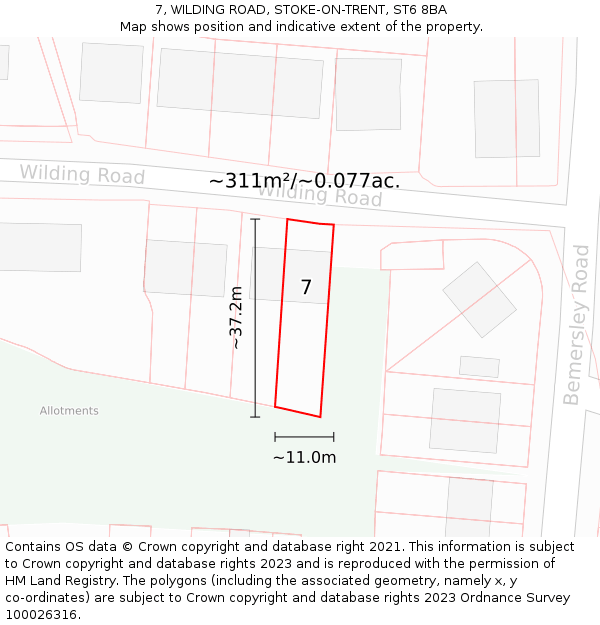 7, WILDING ROAD, STOKE-ON-TRENT, ST6 8BA: Plot and title map