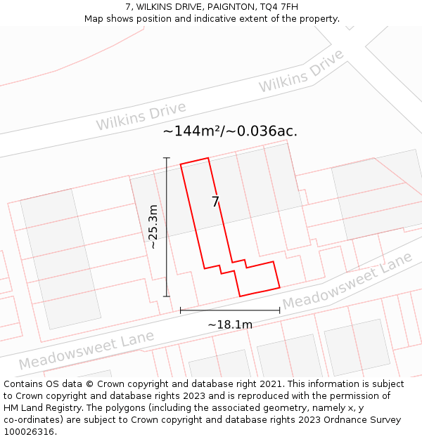 7, WILKINS DRIVE, PAIGNTON, TQ4 7FH: Plot and title map