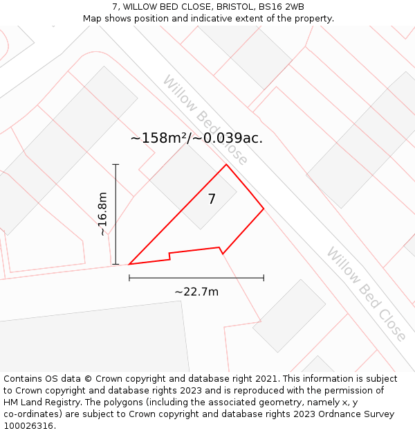 7, WILLOW BED CLOSE, BRISTOL, BS16 2WB: Plot and title map