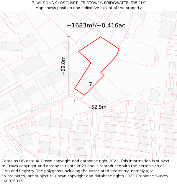 7, WILSONS CLOSE, NETHER STOWEY, BRIDGWATER, TA5 1LS: Plot and title map