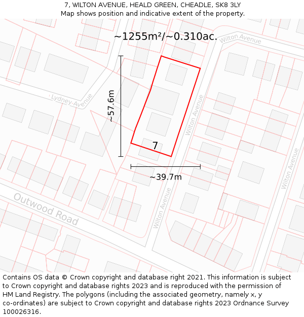 7, WILTON AVENUE, HEALD GREEN, CHEADLE, SK8 3LY: Plot and title map