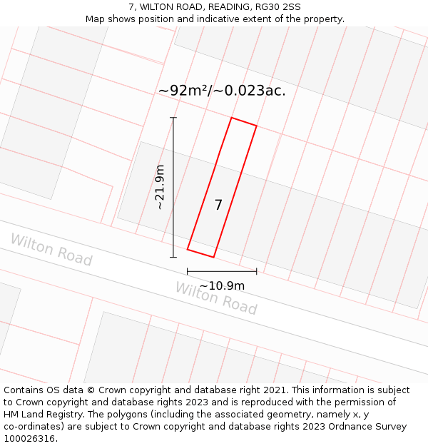 7, WILTON ROAD, READING, RG30 2SS: Plot and title map