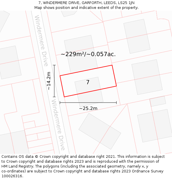 7, WINDERMERE DRIVE, GARFORTH, LEEDS, LS25 1JN: Plot and title map