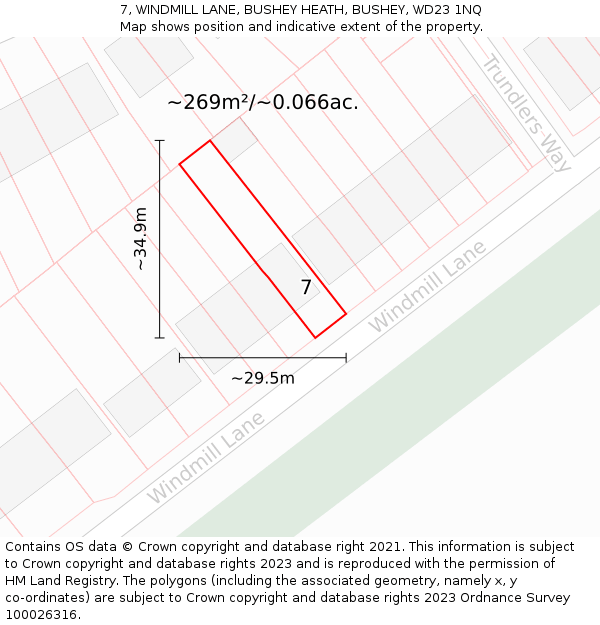 7, WINDMILL LANE, BUSHEY HEATH, BUSHEY, WD23 1NQ: Plot and title map