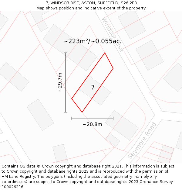 7, WINDSOR RISE, ASTON, SHEFFIELD, S26 2ER: Plot and title map