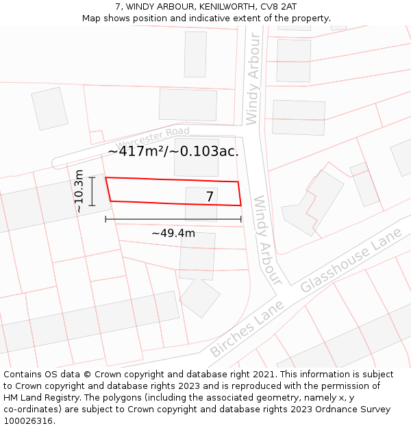 7, WINDY ARBOUR, KENILWORTH, CV8 2AT: Plot and title map