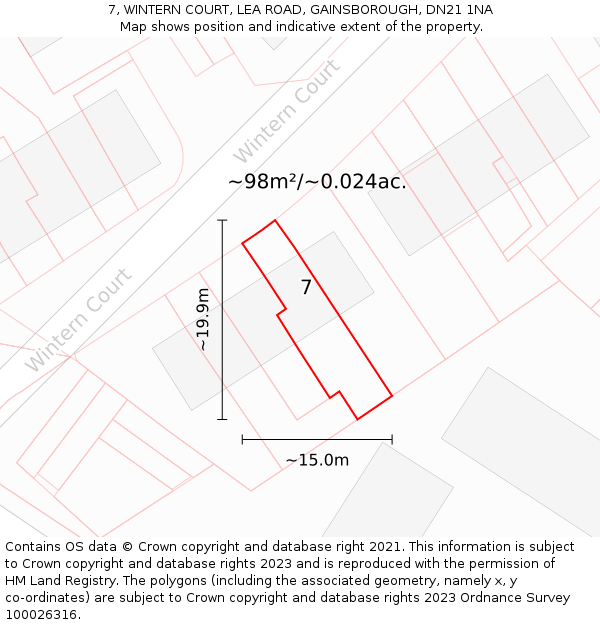 7, WINTERN COURT, LEA ROAD, GAINSBOROUGH, DN21 1NA: Plot and title map