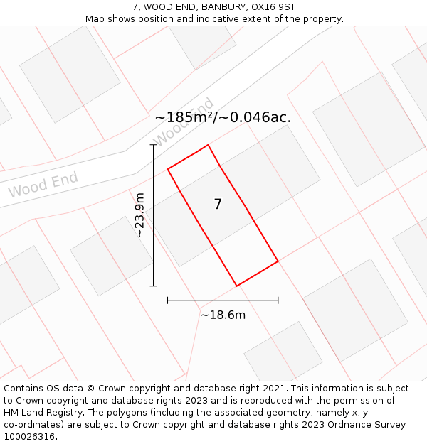 7, WOOD END, BANBURY, OX16 9ST: Plot and title map