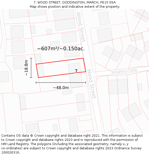 7, WOOD STREET, DODDINGTON, MARCH, PE15 0SA: Plot and title map