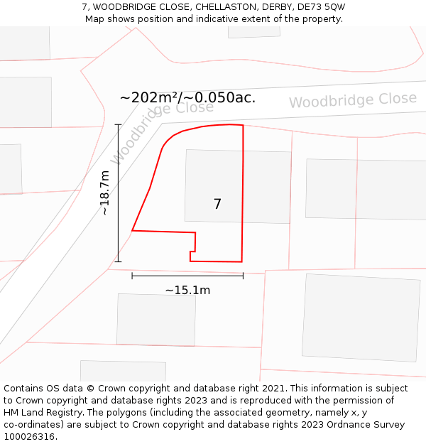 7, WOODBRIDGE CLOSE, CHELLASTON, DERBY, DE73 5QW: Plot and title map