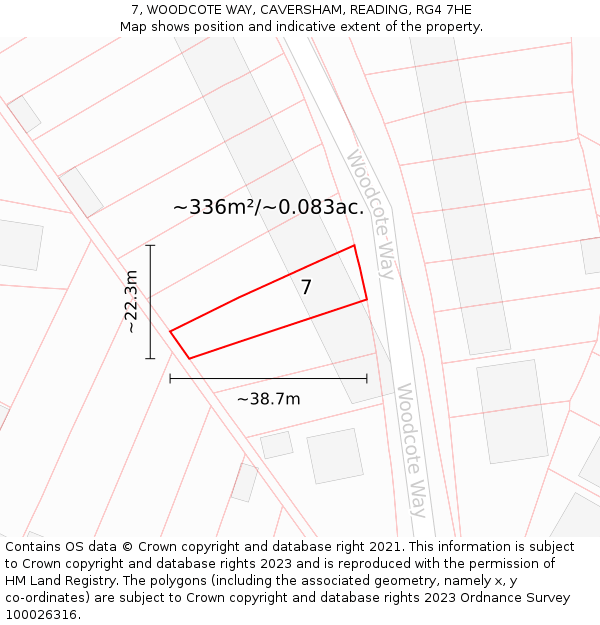 7, WOODCOTE WAY, CAVERSHAM, READING, RG4 7HE: Plot and title map