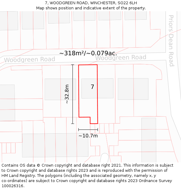 7, WOODGREEN ROAD, WINCHESTER, SO22 6LH: Plot and title map