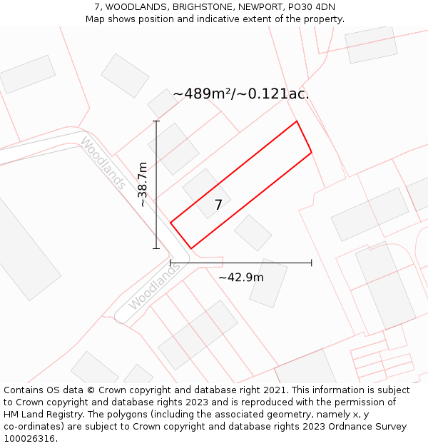 7, WOODLANDS, BRIGHSTONE, NEWPORT, PO30 4DN: Plot and title map