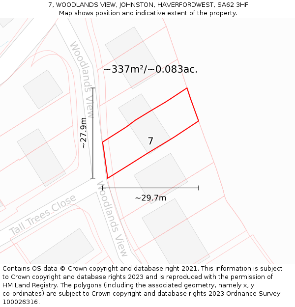 7, WOODLANDS VIEW, JOHNSTON, HAVERFORDWEST, SA62 3HF: Plot and title map