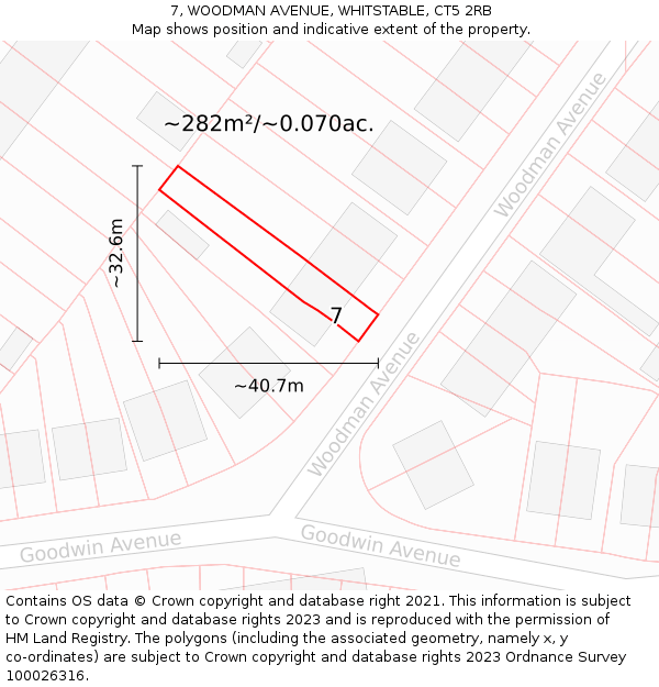 7, WOODMAN AVENUE, WHITSTABLE, CT5 2RB: Plot and title map