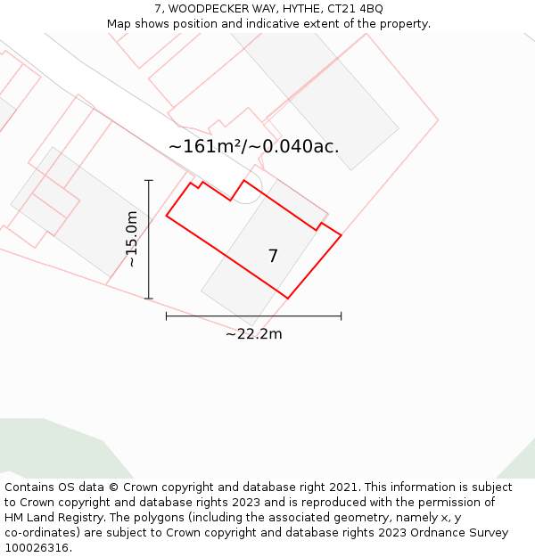 7, WOODPECKER WAY, HYTHE, CT21 4BQ: Plot and title map