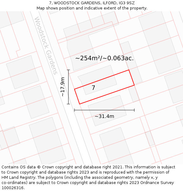 7, WOODSTOCK GARDENS, ILFORD, IG3 9SZ: Plot and title map