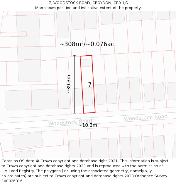 7, WOODSTOCK ROAD, CROYDON, CR0 1JS: Plot and title map