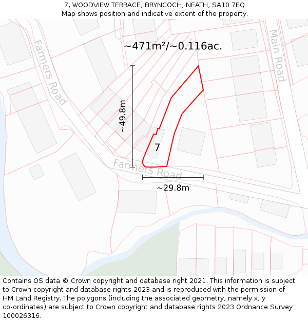 7, WOODVIEW TERRACE, BRYNCOCH, NEATH, SA10 7EQ: Plot and title map