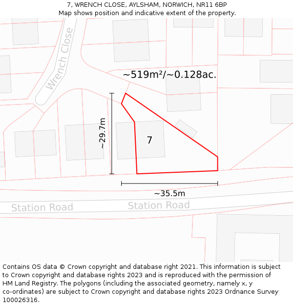 7, WRENCH CLOSE, AYLSHAM, NORWICH, NR11 6BP: Plot and title map