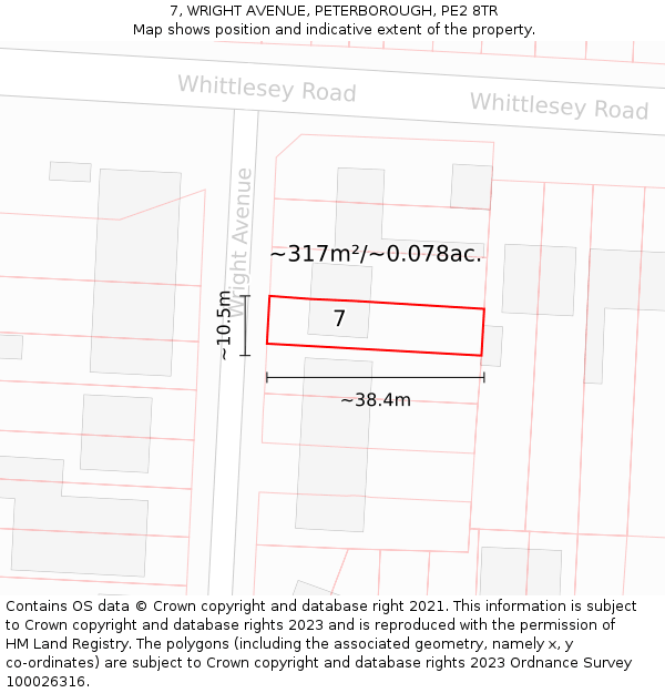 7, WRIGHT AVENUE, PETERBOROUGH, PE2 8TR: Plot and title map