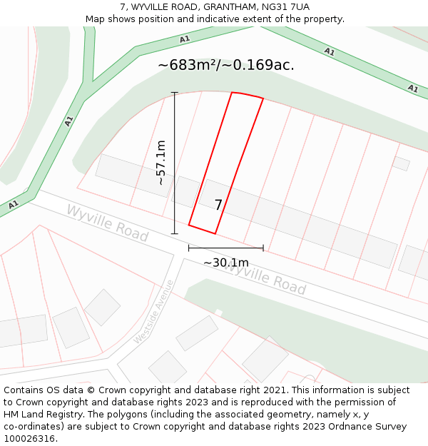 7, WYVILLE ROAD, GRANTHAM, NG31 7UA: Plot and title map