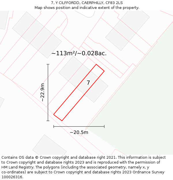 7, Y CILFFORDD, CAERPHILLY, CF83 2LS: Plot and title map