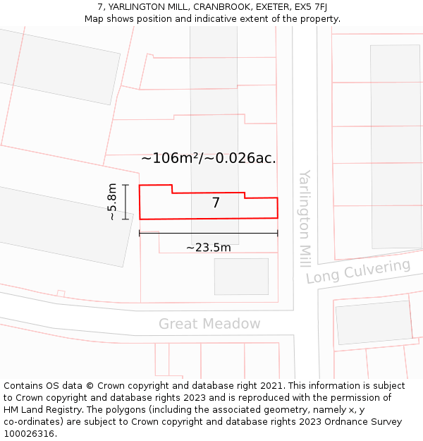 7, YARLINGTON MILL, CRANBROOK, EXETER, EX5 7FJ: Plot and title map