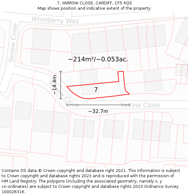 7, YARROW CLOSE, CARDIFF, CF5 4QS: Plot and title map