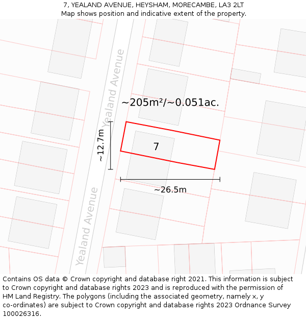 7, YEALAND AVENUE, HEYSHAM, MORECAMBE, LA3 2LT: Plot and title map