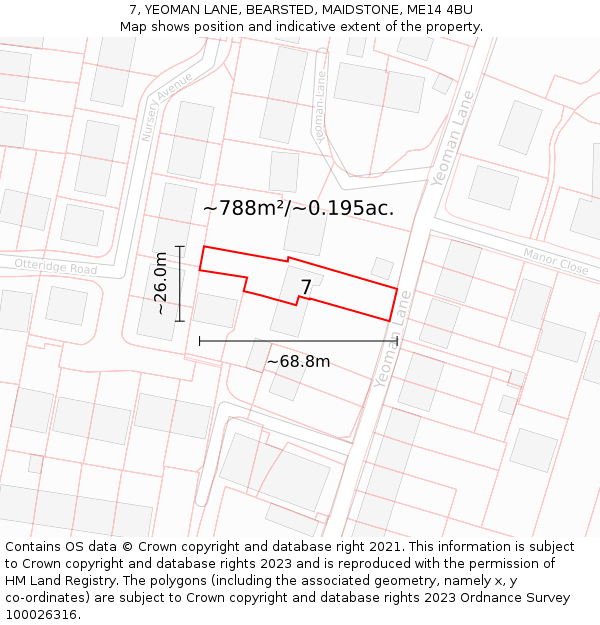7, YEOMAN LANE, BEARSTED, MAIDSTONE, ME14 4BU: Plot and title map