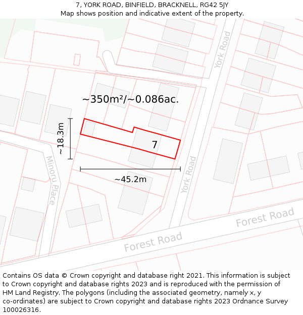 7, YORK ROAD, BINFIELD, BRACKNELL, RG42 5JY: Plot and title map