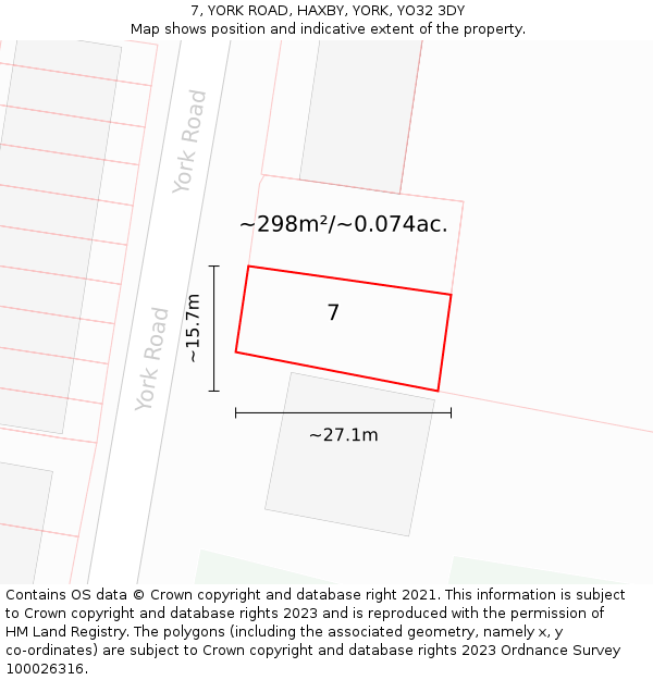 7, YORK ROAD, HAXBY, YORK, YO32 3DY: Plot and title map