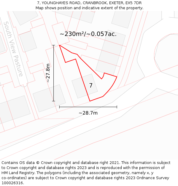 7, YOUNGHAYES ROAD, CRANBROOK, EXETER, EX5 7DR: Plot and title map