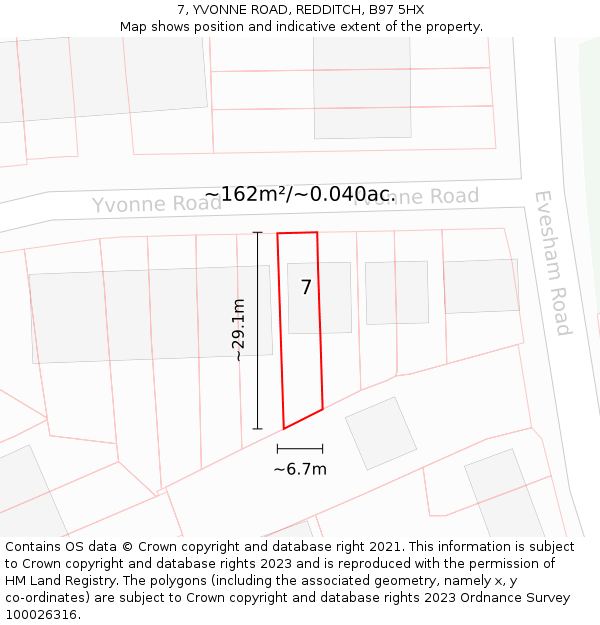 7, YVONNE ROAD, REDDITCH, B97 5HX: Plot and title map