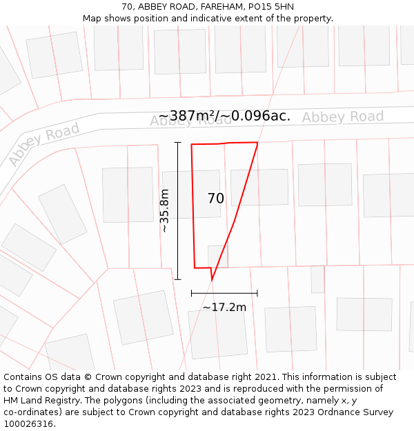 70, ABBEY ROAD, FAREHAM, PO15 5HN: Plot and title map