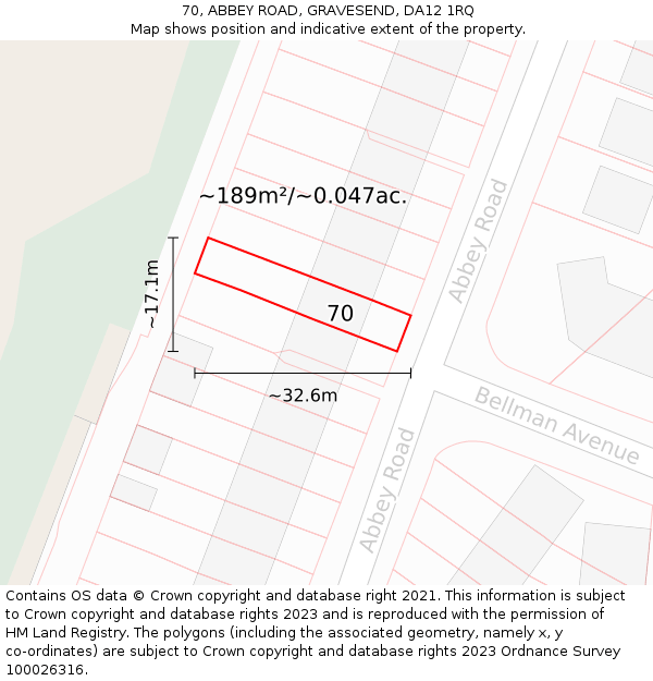 70, ABBEY ROAD, GRAVESEND, DA12 1RQ: Plot and title map