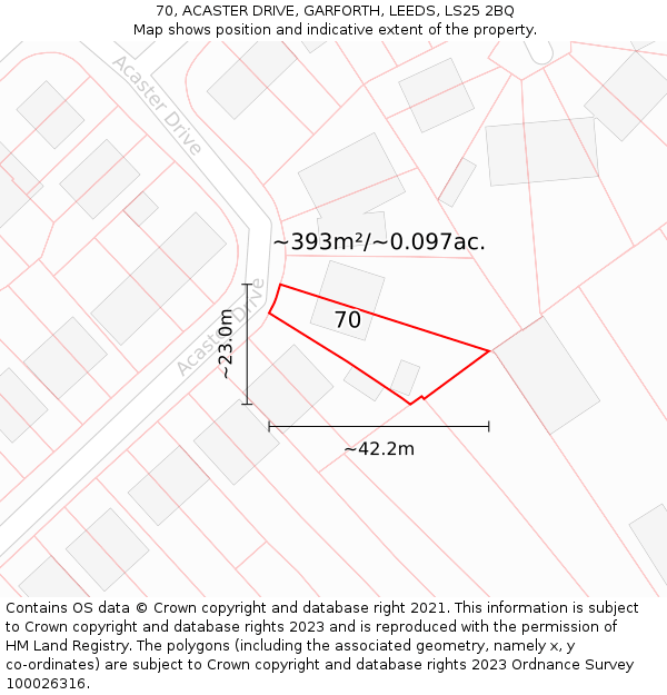 70, ACASTER DRIVE, GARFORTH, LEEDS, LS25 2BQ: Plot and title map