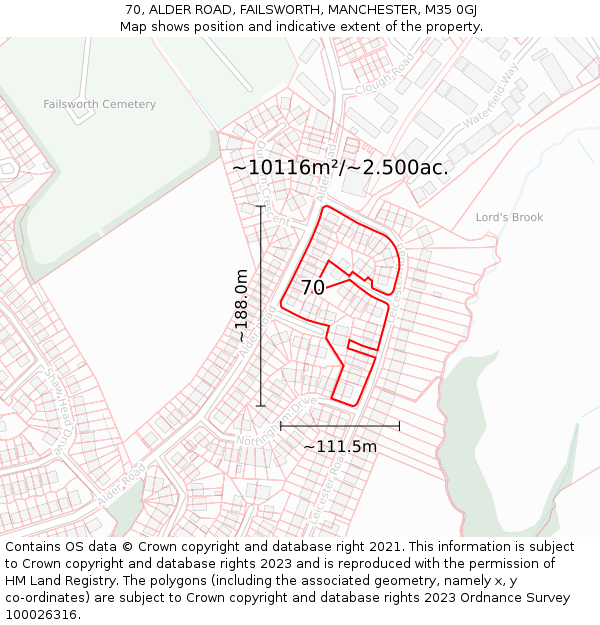 70, ALDER ROAD, FAILSWORTH, MANCHESTER, M35 0GJ: Plot and title map