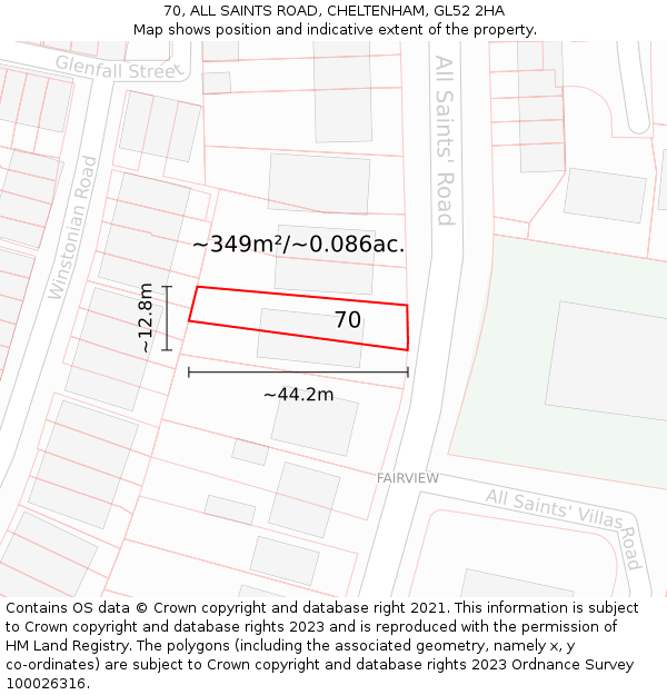 70, ALL SAINTS ROAD, CHELTENHAM, GL52 2HA: Plot and title map